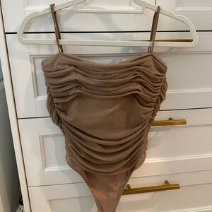 Tan mesh bustier bodysuit